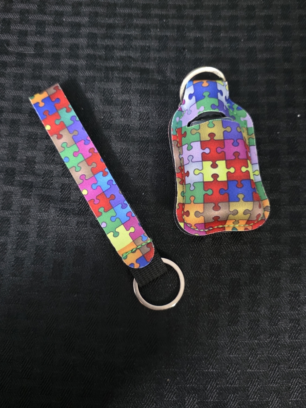 Puzzle Print Keychain Wristlet and  Sanitizer Holder - Multicolor